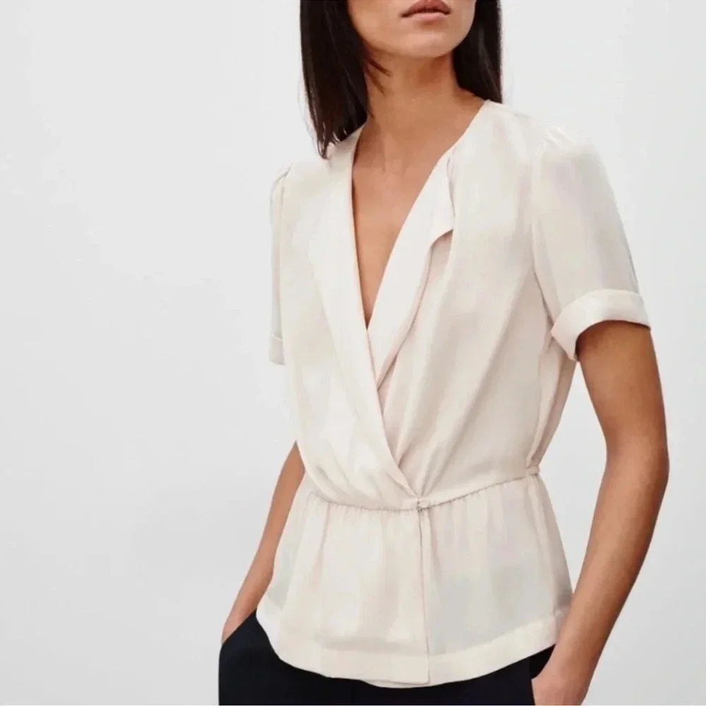 Aritzia Babaton Sherman Blouse Wrap Top Shirt in Blush Pink